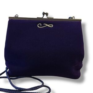 Velvet Evening Bag Kiss Lock Crystal Accent Purple